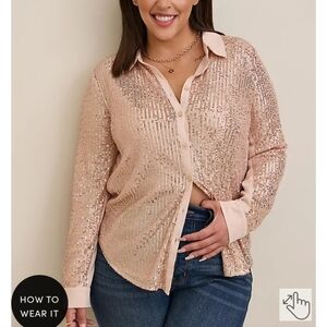 🆕️✨️ROSE GOLD SEQUIN BUTTON-FRONT LONG SLEEVE BLOUSE✨️